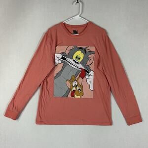 Tom and Jerry Long Sleeve T-shirt Men's Large Orange Graphic Print Tee Logo Top